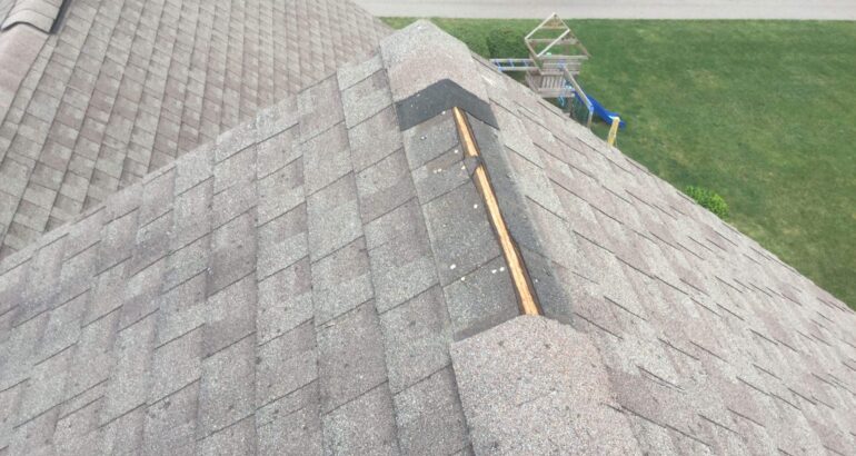 Spring roof inspection in Columbus Ohio showing ridge vent and shingle condition
